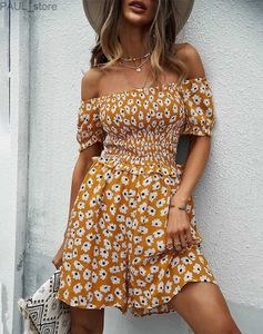 Dames Jumpsuits Rompertjes TEELYNN Dames Vintage Floual Gedrukt Speelpakjes Sexy Vierkante Kraag Flare Korte Mouw Plooien Jumpsuits Vrouwelijke Boho Casual RompertjesL231212