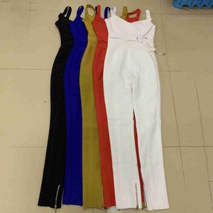 Combinaisons pour femmes Rompers Top Quality White Blue Black V-Neck Bodyconn Sexy Rayon Bandage Jumpsuit Night Club Party JumpSuitl240112