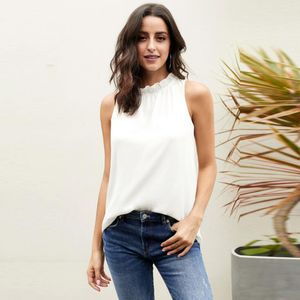 Monos de mujer Mamelucos Tutleneck Sheer Chiffon White Blusa de mujer Camisa Mujer Tallas grandes Verano Manga sin mangas Tops Blusas de mujer Blusa informal 221123