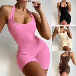 Jumpsuits voor dames rompers ultra dunne geïntegreerde vaste kleur hoge elasticiteit body jumpsuit activiteit t-shirt y240425