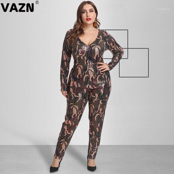 Combinaisons pour femmes Barboteuses VAZN Style militaire Mode Camouflage Col V Bandage Femmes Combinaison À Manches Longues Pantalon Sexy Club