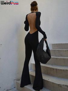 Combinaisons pour femmes Barboteuses Bizarre Puss Combinaison dos nu Femmes Élégantes Manches longues Fête Noir Casual Skinny Activité 2023 Automne Tendance Streetwear Entraînement