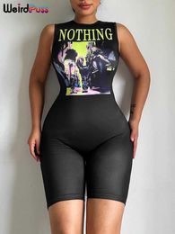 Monos para Mujer Peleles Peleles con Estampado De Gatos Extraños Mono para Mujer Sin Mangas con Cremallera y Cuello Redondo Mono Deportivo Elástico De Verano Ropa De Calle Monos De Entrenamiento Informales