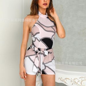 Combinaisons pour femmes Barboteuses WEPBEL Femmes Courtes Combishorts Taille haute sans manches Halter Cou Sexy Mode d'été Ceintures décontractées