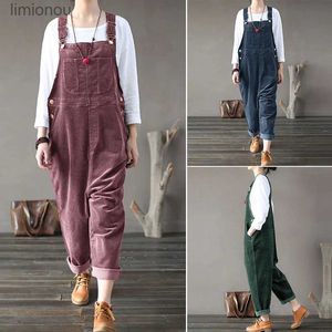 Dames Jumpsuits Rompertjes Winter Corduroy Jumpsuit Dames Casual Wijde Pijpen Overalls Effen Losse Mouwloze Wijde Pijpen Jumpsuit Grote maten 5XLL240111