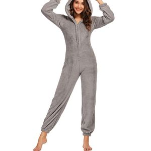 Jumpsuits voor dames rompers winter pluche romper pyjama's lange mouw ritsbeer oorkruiken houd warme jumpsuit huiskleding meisjes kleding