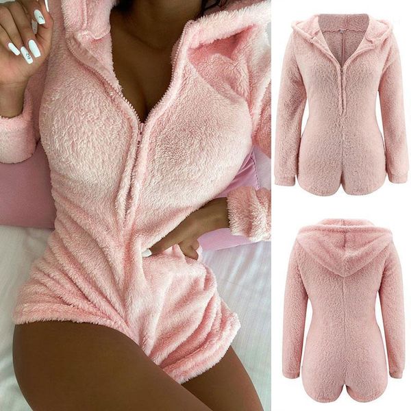 Combinaisons pour femmes Barboteuses Hiver Chaud Onesies Pour Adultes 2023 Femmes Pyjamas Polaire À Capuche Animal Onepiece Pyjama Combinaison Sexy Vêtements De Nuit