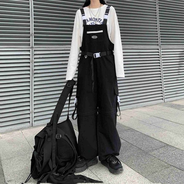 Women's Jumpsuits Barboteuses femmes Cargo combinaisons nouvelle salopette noire détachable Harajuke Streetwear ample taille haute Maxi combinaison FemaleL231005