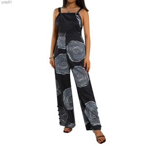 Monos de mujer Mamelucos Mono casual para mujer Sin mangas Cuello cuadrado Patrones impresos Monos Negro Blanco Rosa Verde oscuro Azul marino AmarilloL231017