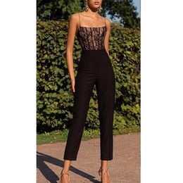 Jumpsuits femeninos Rompers Mujeres Capelales Casco sin mangas Camis Camis pantalones de pierna ancha Damas Sexy Solid Evening Party Long Playsuit 2023