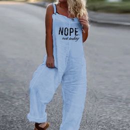 Dames Jumpsuits Rompertjes Vrouwen Casual Letter Print Stappy Bodysuit Jumpsuit Lente Slash Neck Katoen Linnen Playsuit Zomer Wijde Pijpen Broek Romper Overalls 230615