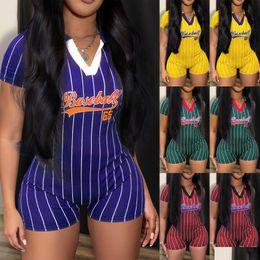 Combinaisons Femmes Barboteuses Femmes Designers Vêtements 2023 Clubwear Amp Vneck Bleu Printemps Et Été Baseball Mode Imprimer Body D Dha8Y