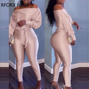 Monos de mujer Mamelucos Mujer Elegante Fuera del hombro Manga larga Sólido Bodycon Pierna delgada con cinturón Mono 230325