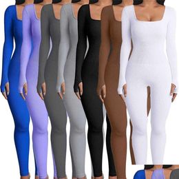 Dames jumpsuits Rompertjes Dames jumpsuits Herfst en winter Nieuw product met vierkante hals met schroefdraad Billen Lifting Slim Fit Y Ro Dhxcw