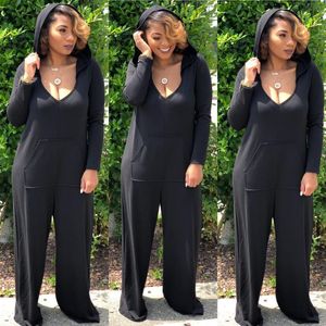 Jumpsuits voor dames rompers vrouwen losse pocket zwarte overalls lange mouw hoodies wide been vrouwelijk tracksuit mujer wdc1925women's dames