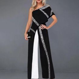 Jumpsuits voor dames rompers vrouwen rompreren een schouderhoge taille losse type diepe kruis schuine nek uit schouder zomer vrouwen jumpsuit banketkleding 230422