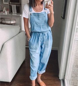 Dames jumpsuits Rompertjes Dames denim jumpsuit kant dun los casual elastische taille volledige set effen kleur lente en herfst wijde pijpen strak passend pak voor heren T230825