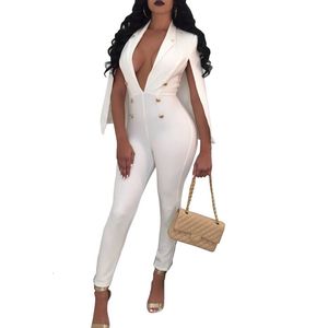 Jumpsuits voor dames rompers vrouwen sexy elegante formele jumpsuit herfst winter diep v nek mantel cape bodysuit romper knop lange broek overalls xxl 221123