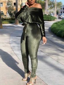 Women's Jumpsuits Barboteuses femmes Sexy Stretch une épaule velours combinaisons à manches longues chauve-souris solide moulante avec ceinture automne mode combinaison Streetwear NewL231017