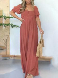 Jumpsuits voor dames rompreert vrouwen solide wide been jumpsuits lantaarn sle slee nek