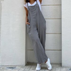 Jumpsuits voor dames rompers dames zomer katoen linnen playsuit mode mouwloze wijd been dungarees solide lange rompers casual comfortabele casual jumpsuit 230223