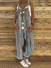 Dames Jumpsuits Rompertjes Dames Zomer Boho Overalls Boheemse Spaghetti Cami Jumpsuit Ruches Losse Lange Broek Romper Loose Fit PlaysuitL240111