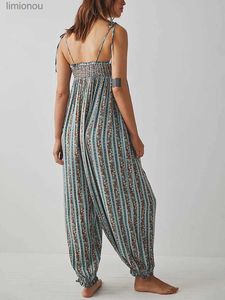 Dames Jumpsuits Rompertjes Dames Zomer Boho Overalls Boheemse Spaghetti Cami Jumpsuit Ruches Losse Lange Broek Romper Loose Fit PlaysuitL240111