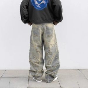 Combinaisons pour femmes barboteuses Y2k jean Streetwear Hip Hop rétro en détresse Patchwork Baggy hommes Harajuku gothique taille haute pantalon large 231213