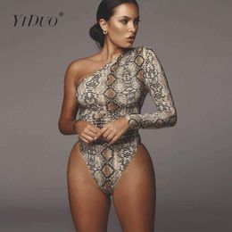 Monos de mujer Mamelucos YiDuo Un hombro Moda Serpiente Estampado Sexy Body Mameluco corto Mujer Mono Delgado Manga larga Mujer Leopardo Cuerpo Mujer 230522