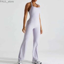 Jumpsuits voor dames Rompertjes Yoga uitlopende jumpsuits Super rekbare rompertjes met borstkussens Slim Fit Geribbelde buikcontrole Sportbody's DameskledingL231212