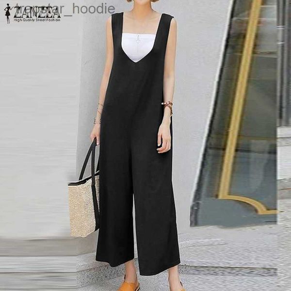 Women's Jumpsuits Rompers ZANZEA 2023 Kaftan monos de verano monos sin mangas para mujer pantalones de pierna ancha sin mangas sólidos monos informales con cuello en V de gran tamaño L230921