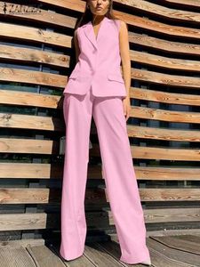 Combinaisons pour femmes Rompers Zanzea Fashion 2pcs Suit Pant Sets Femmes Sweness Vests Suisses de piste élégantes Tableau de taille élastique Tenues de correspondance d'été D240507