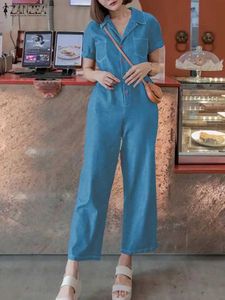 Combinaisons pour femmes Rompers Zanzea Femmes Short Sles Faux Pocket Jumps Cuit Buttons Solide Tenget Streetwear Coréen Casual Shirt Collar Contrast D240507