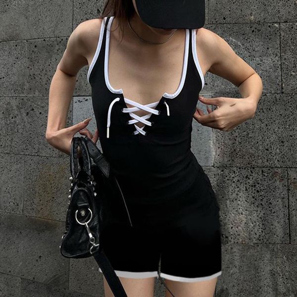 Combinaisons pour femmes Barboteuses Zoctuo In Tank Top Black Summer Strap Romers Trendy Y2K Playsuit Pour Femmes Casual Sortir Streetwear 230717