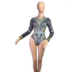 Jumpsuits voor dames sexy kristal jumpsuit vrouwen volledige strass bodysuit nachtclub stretch turnard podium kostuums feest paal dansend slijtage