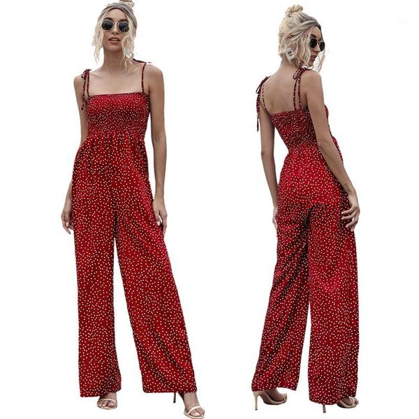 Combinaisons pour femmes Combinaison d'été femmes à pois taille haute barboteuses Boho jaune rouge Spaghetti sangle haut jambe large pantalon femme vêtements dames