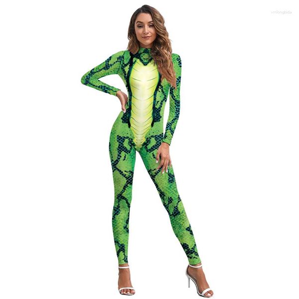 Combinaisons pour femmes Femme Animal Serpent Cosplay Costume Halloween Carnaval Catsuit Femme Fitness Body 12% Spandex Combinaison Fête