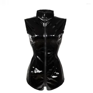 Combinaisons femmes femmes noir PVC cuir body brillant moulante Club fête combinaison fermeture éclair ouvert entrejambe érotique justaucorps Costumes