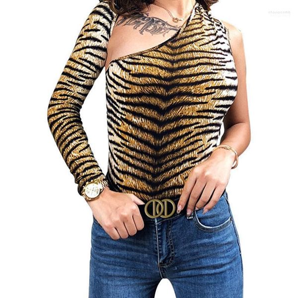 Mujeres de mujer Mompers para mujeres Camiseta de manga larga Camiseta Top Camiseta de leopardo Tigre Tigre Impresión Sexy Single