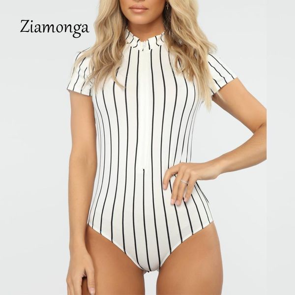 Monos de mujer Ziamonga 2023 Body a rayas con cremallera frontal para mujer, traje corto de verano para mujer, pantalones cortos, mono, mamelucos para