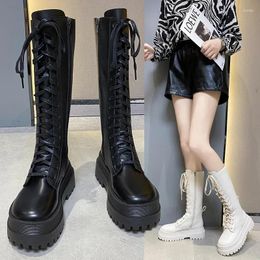 Caballero femenino 2024muffin-Boots British Shoes Platform Style Fuente de fondo grueso Over-The-Knee con correas Zipper 235 Overtheknee 471