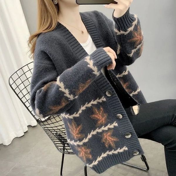 Cardigan en tricot pour femme pour femme Sweet Girl Knitting Lazy College Style Loose Sleeve Harajuku Girl JK Uniforme Kawaii Veste Manteau 3xl