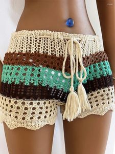 Mujeres Sortocinteros de crochet de mujer Casual Drawstring Elástica Hollow Hollow Out Short Pants Summer Beach Lounge