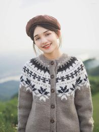 Damenstrick 100-110cm Büste Frühling Herbst 2024 Frauen handgestrickt Fair Isle Handmade Dicke warme Wollpullover Mantel Strickjacken