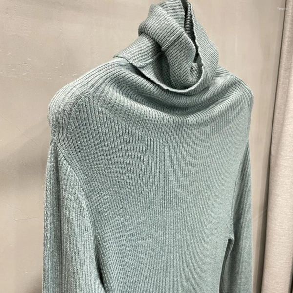 Mallas tejidas de lana para mujer, ropa cálida de manga larga con cuello alto de Color sólido, otoño e invierno, 2023