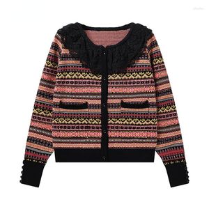 Femmes tricots 2023 automne haute qualité mode col rabattu Cardigan à manches longues simple boutonnage bouton tricoté Vintage pull hauts F17