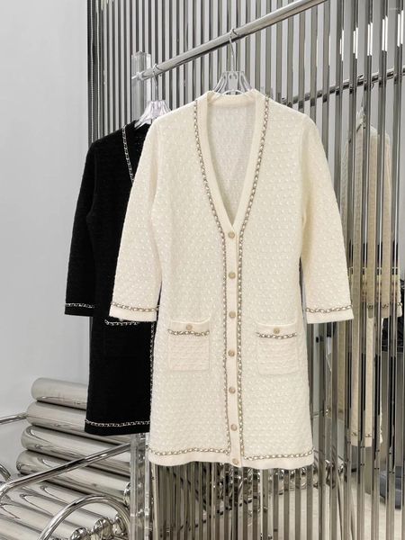 Cárdigan largo y tejido con cadena para mujer, suéter clásico de moda, ropa versátil para mujer 2023