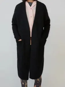 Cardigan à manches longues en laine Mohair pour femme, tricot décontracté, couleur unie, avec poche sans patte, collection automne-hiver 2023