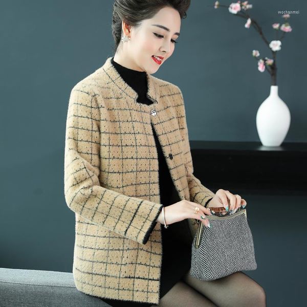 Femmes tricots 2023 automne hiver femmes d'âge moyen pull manteaux femme col montant Cardigan vestes dames lâche vêtements d'extérieur décontractés Y411