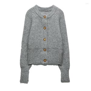 Tricots pour femmes 2023 automne femmes côtelé à manches longues pull en tricot veste femme col rond simple boutonnage tout-match Cardigan d'extérieur